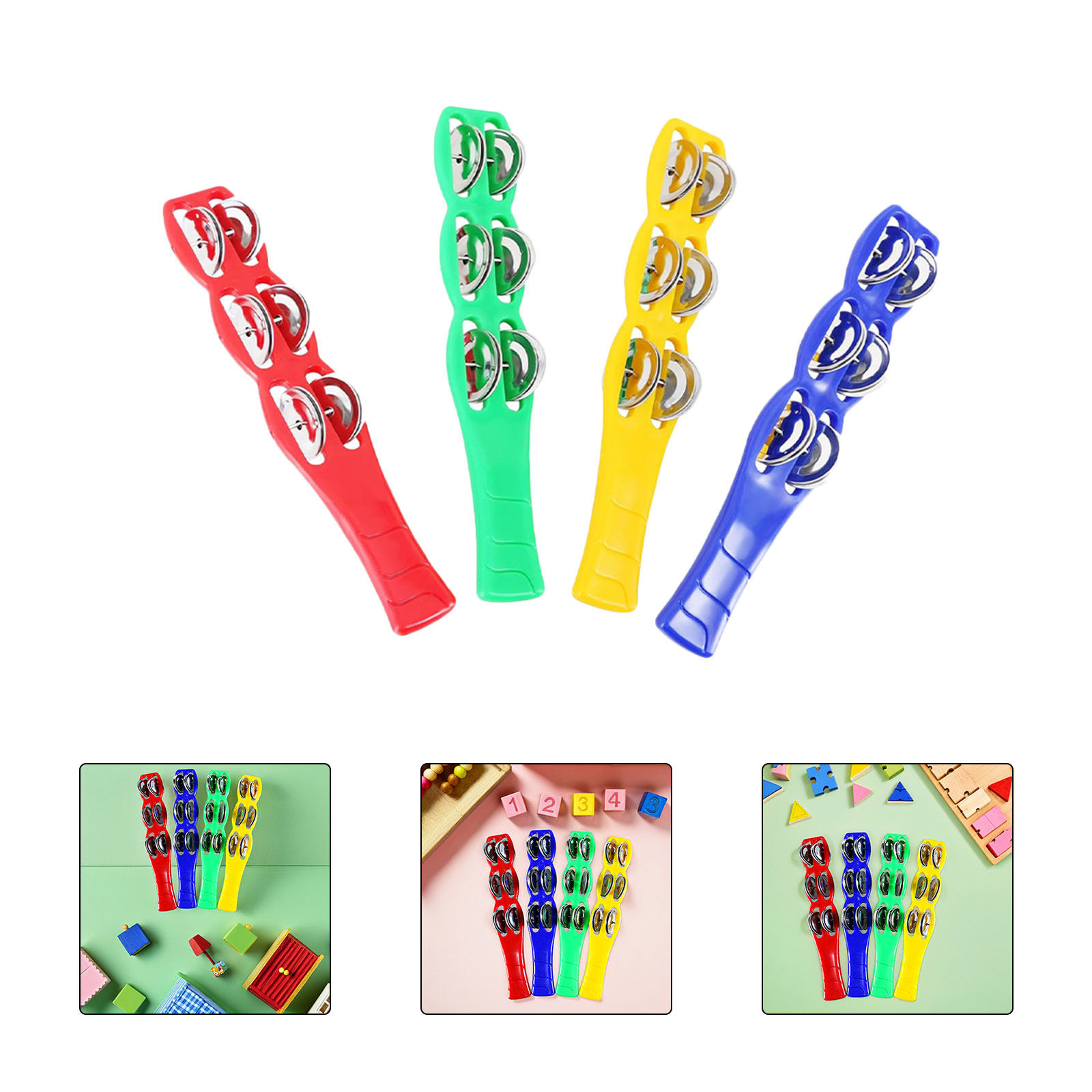 Musical Instrument Tambourine - 4개입 징글 스틱 플라스틱 컬러풀 악기