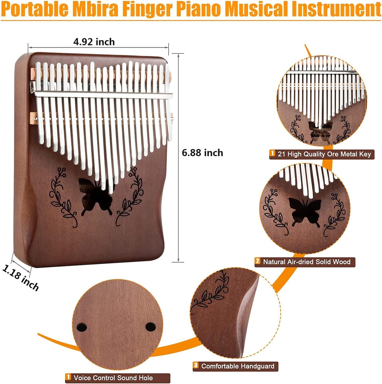 칼림바 21키 엄지 피아노, 천연 마호가니 원목 휴대용 - Musical Instrument Kalimba 리뷰 및 가격
